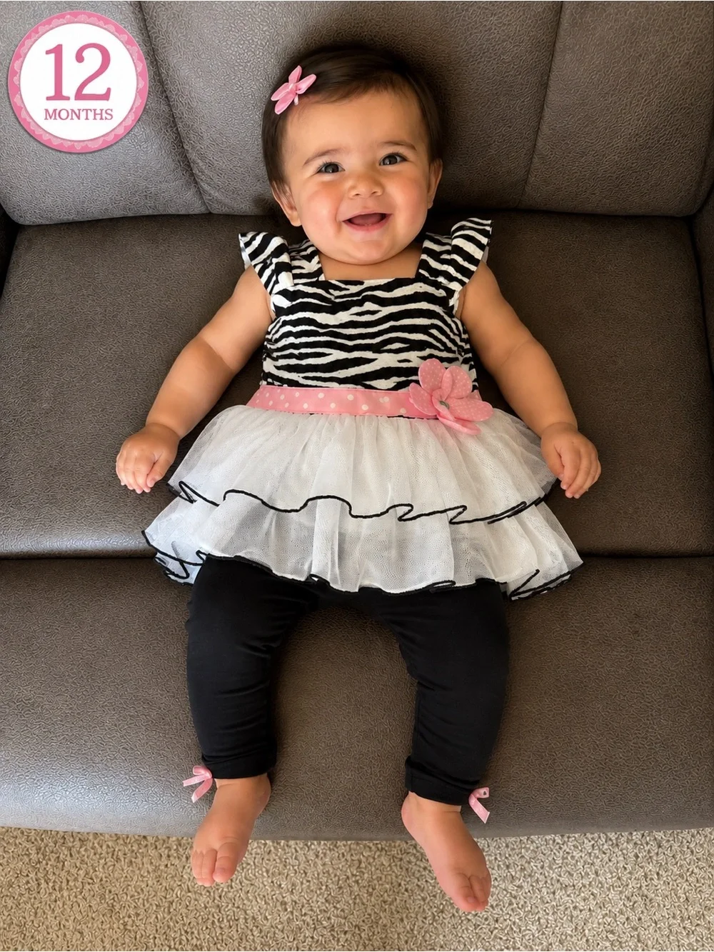 Bundle Sale- 4 Baby Girls Pink Floral & Stripe Outfit Bundle - Size 12 Months